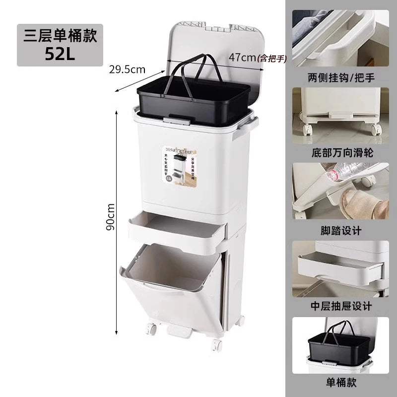 Kitchen Tra Can Large Capaci 32L with Lid Home Use Wet And Dry Separation Classin Tra Can for Household Cleaning...