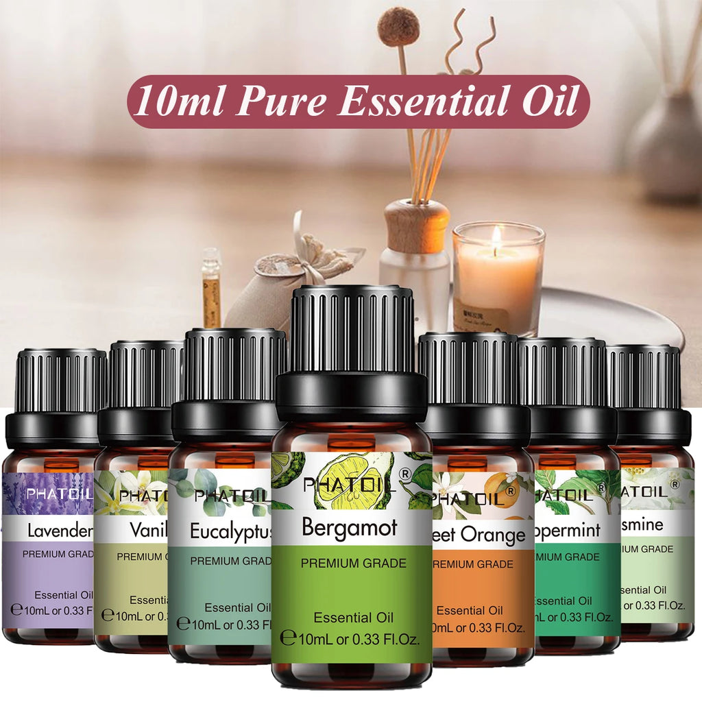 PHATOIL Natural Plant Essential Oil 10ml Eucalyptus Lavender Bergamot Vanilla Peppermint 1PCS Aroma Essential Oils For Diffuser