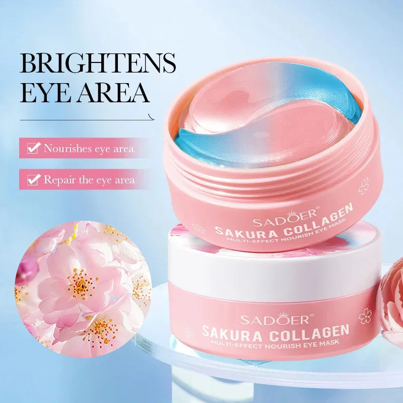 60pcs SADOER Sakura Collagen Eye Mask Anti Dark Circles Eyes Bags Removal Moisturizing Firming Eye Patches Skin Care for Eyes