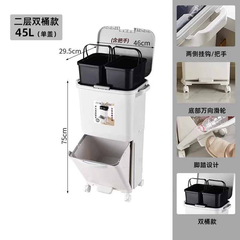 Kitchen Tra Can Large Capaci 32L with Lid Home Use Wet And Dry Separation Classin Tra Can for Household Cleaning...