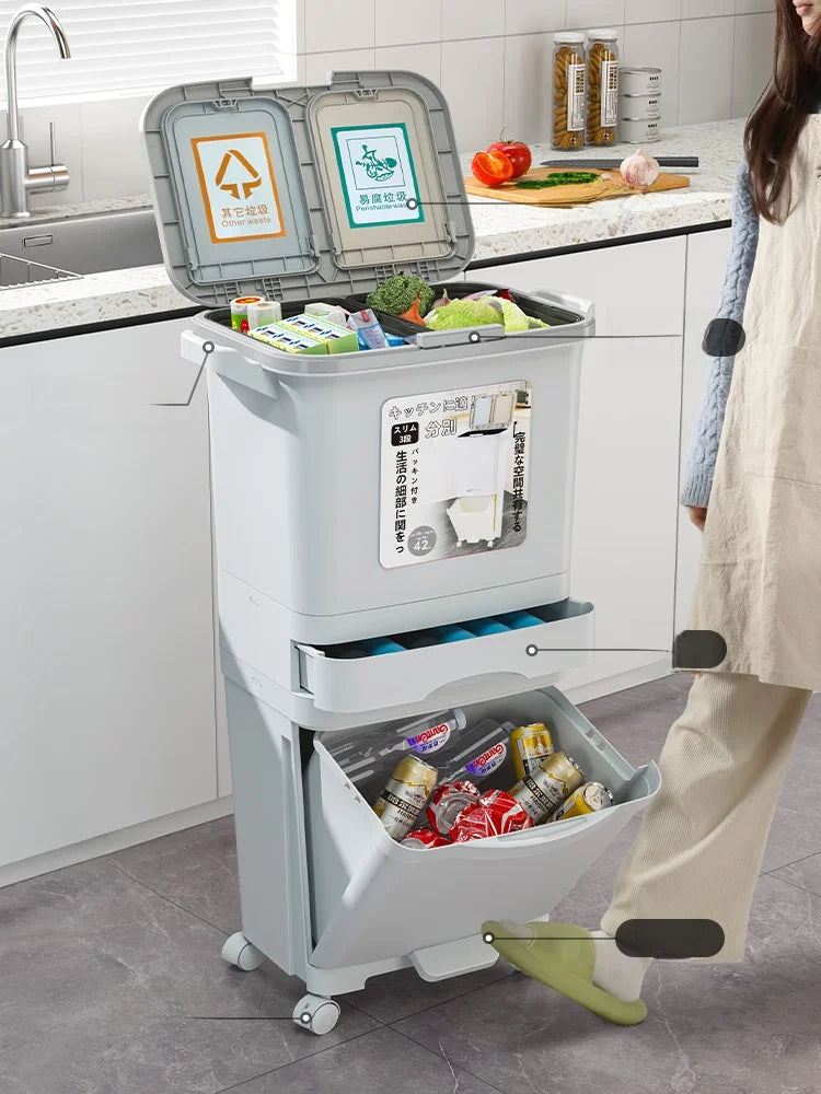Kitchen Tra Can Large Capaci 32L with Lid Home Use Wet And Dry Separation Classin Tra Can for Household Cleaning...
