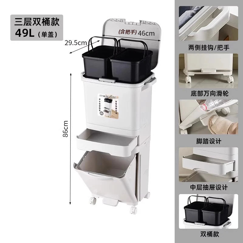 Kitchen Tra Can Large Capaci 32L with Lid Home Use Wet And Dry Separation Classin Tra Can for Household Cleaning...