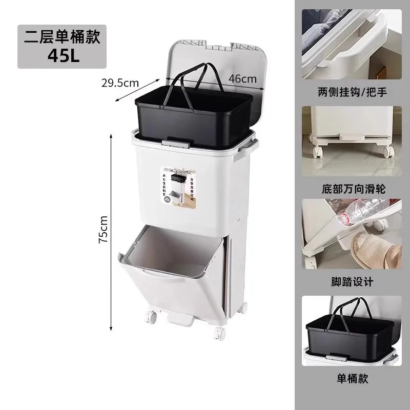 Kitchen Tra Can Large Capaci 32L with Lid Home Use Wet And Dry Separation Classin Tra Can for Household Cleaning...
