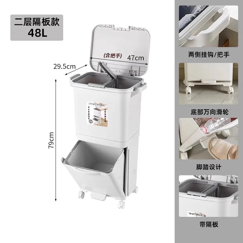 Kitchen Tra Can Large Capaci 32L with Lid Home Use Wet And Dry Separation Classin Tra Can for Household Cleaning...
