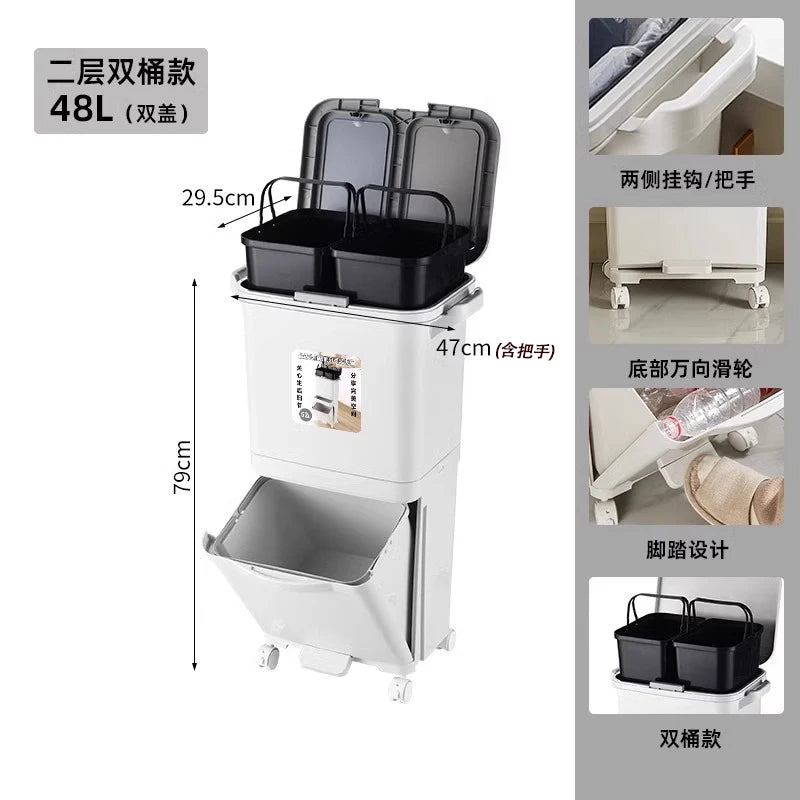 Kitchen Tra Can Large Capaci 32L with Lid Home Use Wet And Dry Separation Classin Tra Can for Household Cleaning...