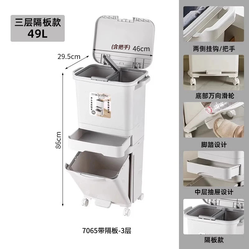Kitchen Tra Can Large Capaci 32L with Lid Home Use Wet And Dry Separation Classin Tra Can for Household Cleaning...