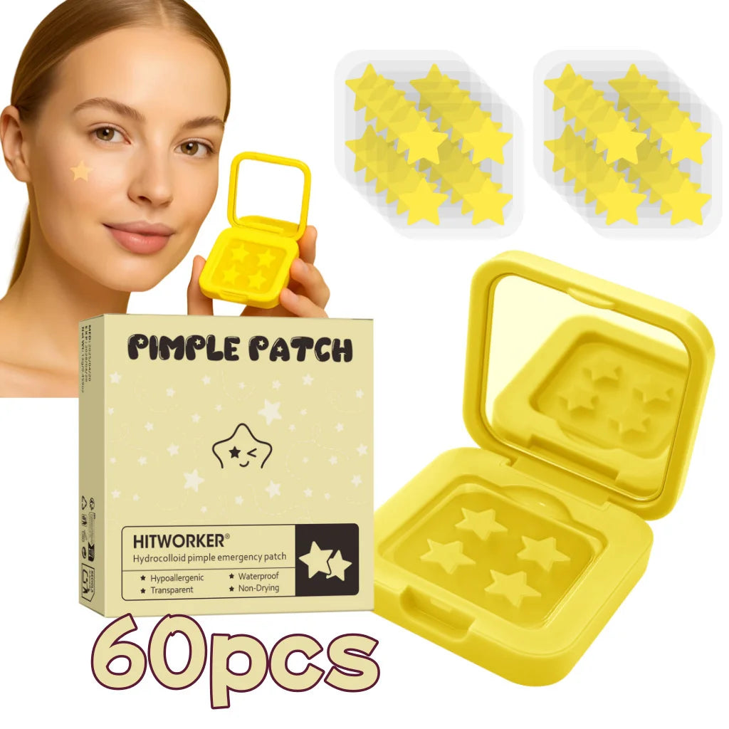60pcs Star Acne Patches, 4 Colors, Hydrocolloid Cover, Mirror Case Included