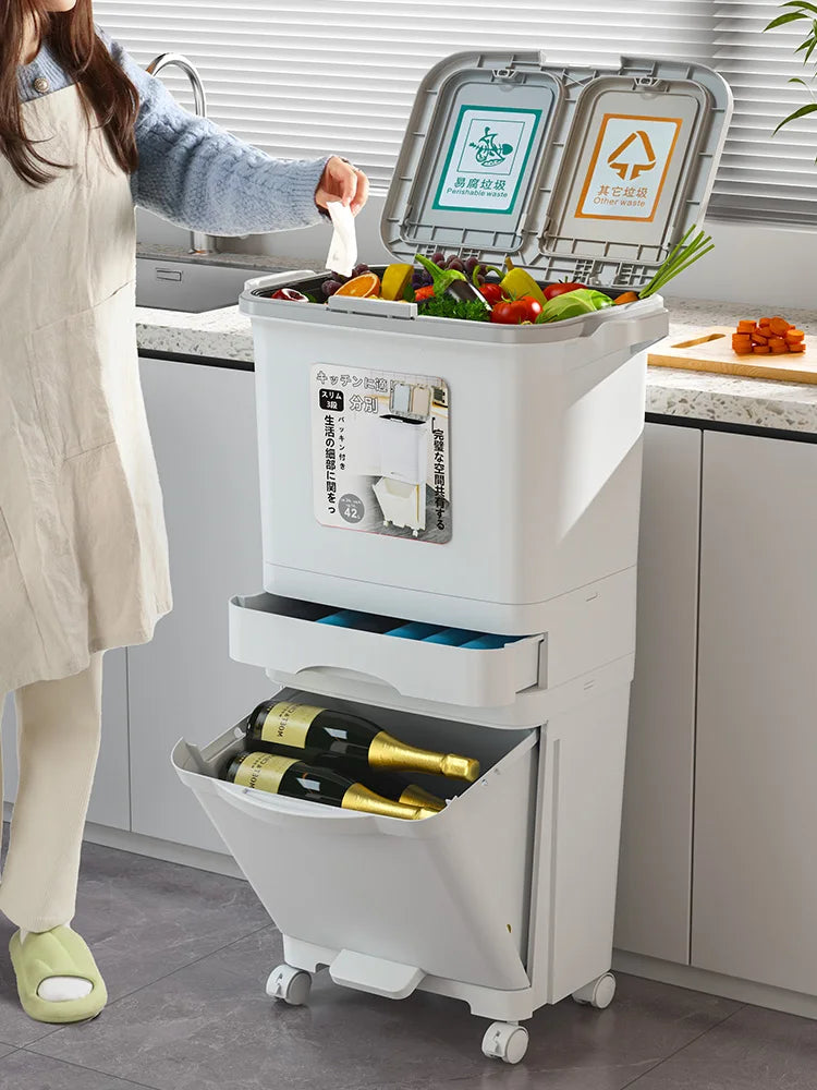 Kitchen Tra Can Large Capaci 32L with Lid Home Use Wet And Dry Separation Classin Tra Can for Household Cleaning...
