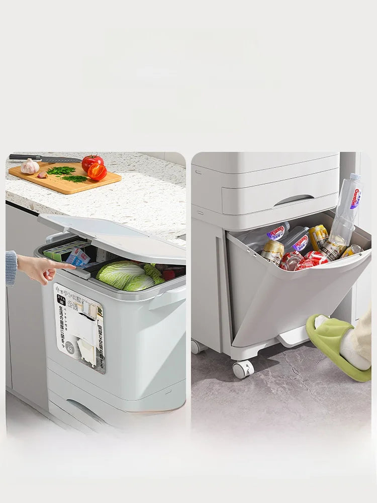 Kitchen Tra Can Large Capaci 32L with Lid Home Use Wet And Dry Separation Classin Tra Can for Household Cleaning...