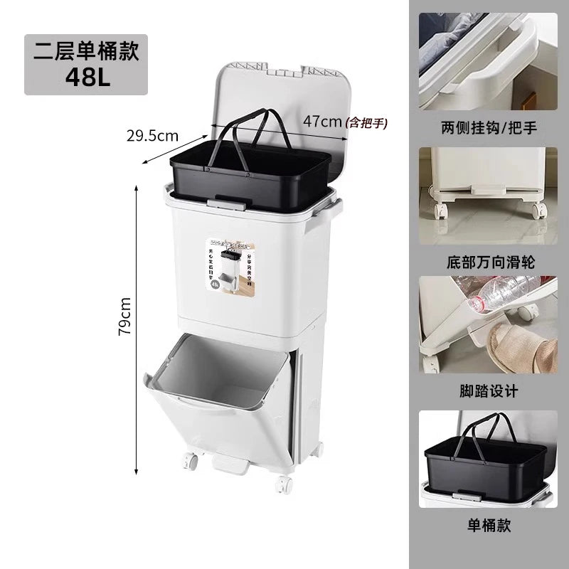 Kitchen Tra Can Large Capaci 32L with Lid Home Use Wet And Dry Separation Classin Tra Can for Household Cleaning...