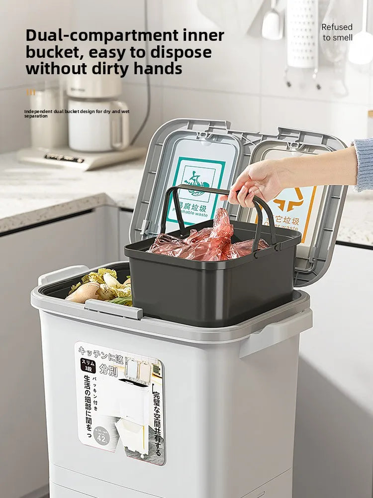 Kitchen Tra Can Large Capaci 32L with Lid Home Use Wet And Dry Separation Classin Tra Can for Household Cleaning...