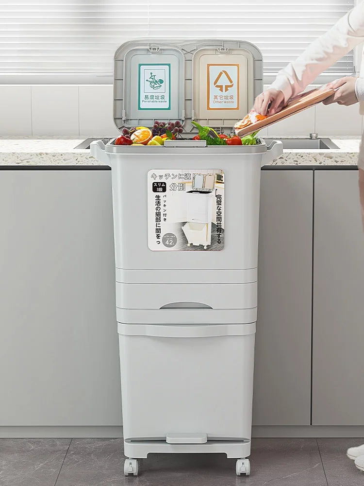 Kitchen Tra Can Large Capaci 32L with Lid Home Use Wet And Dry Separation Classin Tra Can for Household Cleaning...